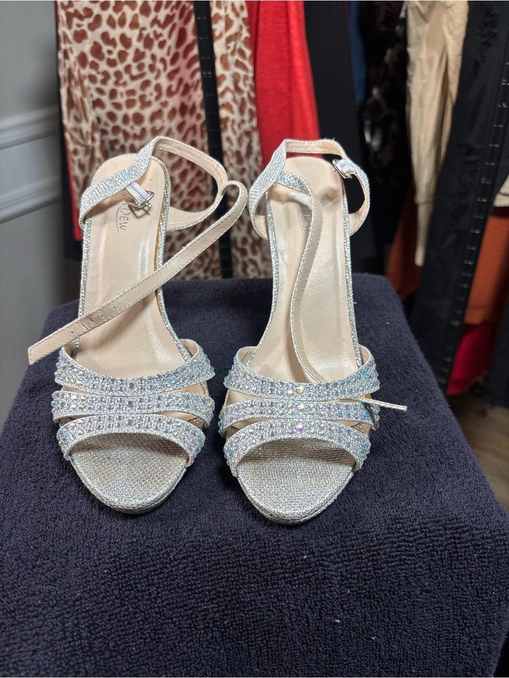 Crystal Embellished Silver Strappy Heels for Women